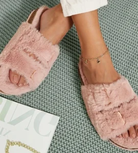 Factory 2 Buckles Open Toe Bedroom House Slippers Cork Foot Bed Non Slip Plush Women Slides Home Shoes