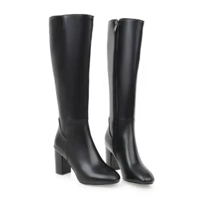 Factory Custom Women’s PU Knee High Pointed Toe Zipper Closure European Large Size High Heels Autumn Winter Style Sizes 34 45