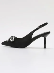 Factory Direct Bowknot Thin Heels Bridal Dress Sandal Black Pointed Toe Women’s Shoe for Summer and Autumn Breathable Design