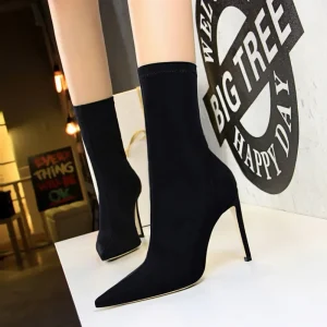 Factory Direct High Quality Boots Women PU Leather Black Boots Women High Heels Boots Women