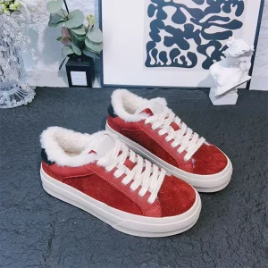 Factory Direct Leather Thick Sole Sneakers Warm Women Sneakers Vintage Women Sneaker