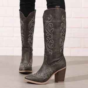 Factory Direct Pointed PU Mid Calf Boots Women’s High Heel Fashion Boot