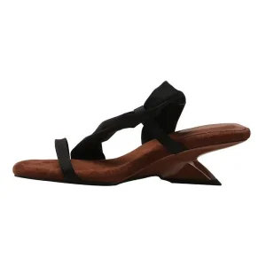 Factory Direct Summer Women’s Date Wear Elegant Retro Suede Lace-up Mid-heel Sandals