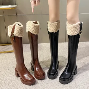 Factory Direct Woman Winter Boots Leather Knee Length Boots Designer High Heel Boots