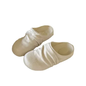 Factory Direct Women’s Ruched Closed Toe Mule Slides Minimalist Flat Slip-On Lazy Half Drag Slippers