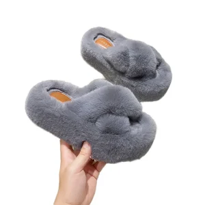 Factory Manufacturing Winter Fluffy House Custom Warm Plush Furry Home Slippers Breathable for Women