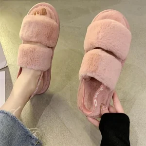 Factory Open Toe Bedroom House Slippers With Elastic Band Non Slip Plush Women Slides Home Shoes Indoor Outdoor