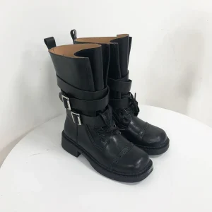 Factory Price Designer Lightweight Anti Slip Fashionable Western Chunky Heel Women’s Solid Pattern Calf Boots Shoes for Autumn