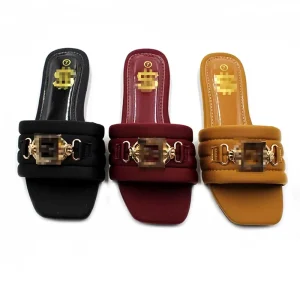 Factory Price Metal Buckle Non-slip Shoes Ladies slippers Women’s slippers Flat Sandals Shoes Women Metal Sandals