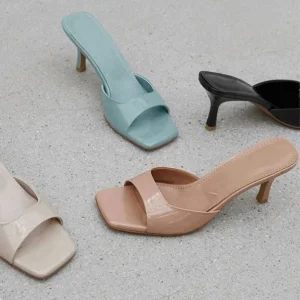 Factory Ruizi Popular Summer Leather Women’s Sandals Elegant Square Toe Thin Heel Slippers Casual Pumps Shoes