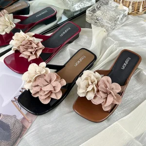 Factory Slide Slipper Heeled Color PVC New Styles Women’s Slippers with Flower