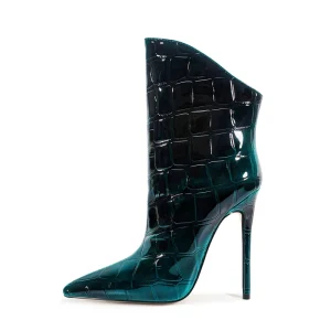 Factory Stiletto High Heel Women Ankle Booties Gradient Patent PU Ladies Slip-on Pointed Toe Boots
