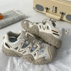 Factory Summer Korean Lace Up Thick Soled Breathable Mesh Upper PU Outsole Sports Sneakers Women’s Shoes