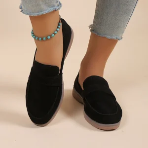 Factory Women’s Black Faux Suede Mule Loafers Flat Sole Casual Slip on Backless Daily Shoes