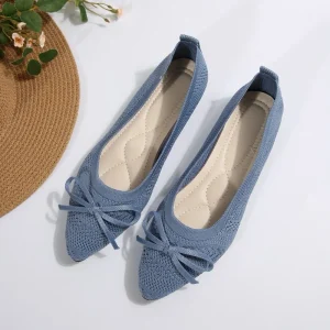 Factory Women’s Breathable Striped Slip On Loafers Knitted Flat Low Top for Plus Size Spring Summer Shoes