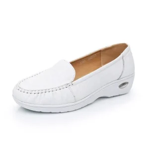 Factory Women’s Comfortable Full Grain Leather Nursing Shoes Anti-Slip Hospital Work Nurses Summer White Color