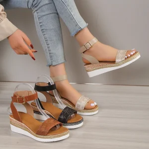 Factory Women’s Espadrille Wedge Sandals with Ankle Strap Open Toe Summer Casual Shoes