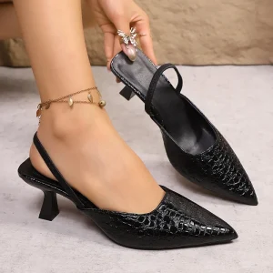 Factory Women’s Mid Heel PU Pumps Pointed Toe Heeled Slingback Women’s Sandals with Big Sizes