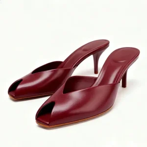 Factory Women’s Peep Toe Heeled Mules Elegant Slip-On High Heel Sandals for Party