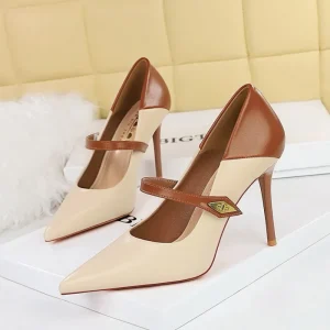 Factory Women’s Pointed Toe Stiletto Heels PU Upper Ankle Strap Pumps Elegant Dress Shoes