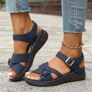 Factory Women’s Wedge Sandals Crystal Decorated Strap Open Toe Casual Summer Shoes