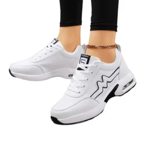Factory Women’s White Faux Leather Casual Sneakers Air Cushion Thick Sole Fashion Sports Chunky Shoes