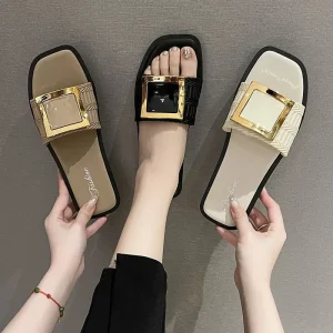 Factory new summer women’s flat shoes fashionable open toe slip on slippers with non slip PVC student shoes