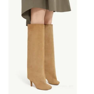 Fall Winter Slim Heel Knee High Women’s Suede Boots Square Toe Plus Size Long Boots