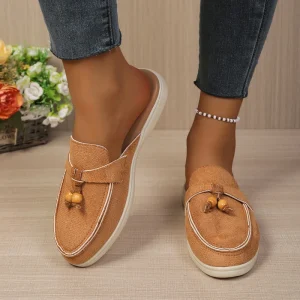 Fashion Backless Loafer Mules for Women With Wood Bead Decor Slip On Comfortable Casual Shoes