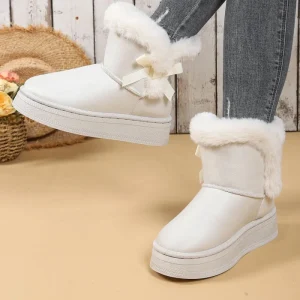 Fashion Bow Detail Winter Warm Comfortable Snow Boots Thick Sole Anti Slip Cotton Lined Genuine Leather Upper Women’s Ankle