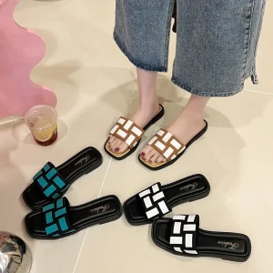 Fashion Bowknot Half Slippers Women’s Summer Outwear Flat Bottom Round Head Sandals Versatile Low Heel Slippers