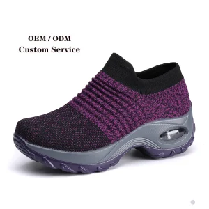 Fashion Breathable Outdoor Fly Knitting Women’s Walking Sports Shoes Purple Sock Sneakers for Ladies Casual Shoes