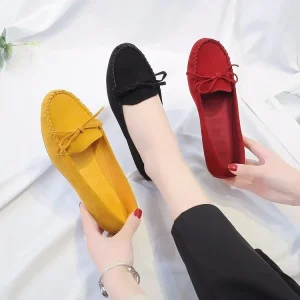 Fashion Casual and Simple Slip-On Rubber Outsole Light Weight Breathable One-Foot Flat Women’s Shoes Solid-Color