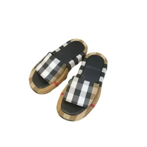 Fashion Checkered Men’s Slippers Women’s Slippers Anti-slip Beach Couple Sandals Cotton Fabric Upper Beach Slippers