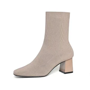 Fashion Classic New Stretch Fabric Sock Boots Custom Women Leather Wide Calf Boots Ladies Boots Women Shoes