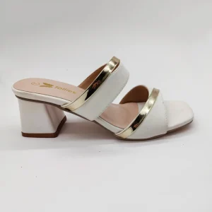Fashion Comfortable White Block Heel Mule Sandals Metallic Trim Versatile Sandals Casual Chic Footwear