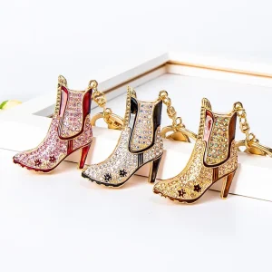 Fashion Creative Alloy Hip Hop High heeled Boots & Shoes Keychain with Crystal Rhinestone Studs