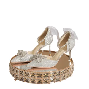 Fashion Cushioning Slip On Slingback Thin Heel PU Women’s Pumps 5cm High Heel Summer Wedding Shoes for Brides
