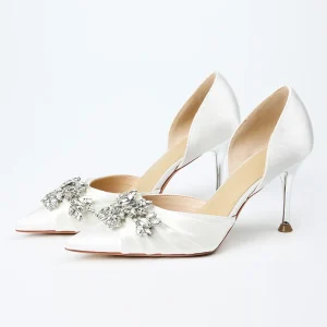 Fashion Custom Pointed Thin White Summer High Heel Shoes Wedding Rhinestone Stiletto Women’s Heels Bride Luxury