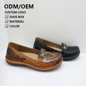 Fashion Female Rivet Casual Penny Loafers Ladies Elegant Comfortable Hand Painted Retro Women’s Leather Shoes