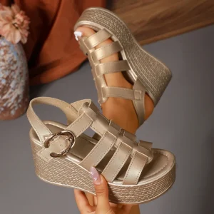 Fashion Fish Mouth Toe Roman Sandals Summer High Heeled Thick Soled Rubber Outsole Women’s Sandals