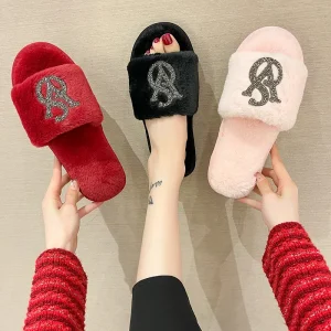 Fashion Flat Women’s Fur Slippers Ladies Home Slippers Indoor Fluffy Designer Slippers Slides Shoes