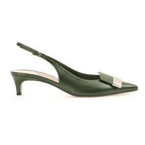 Fashion Green Leather Pointed Toe Slingback Comfortable Commuting Work Low Heel Sandal