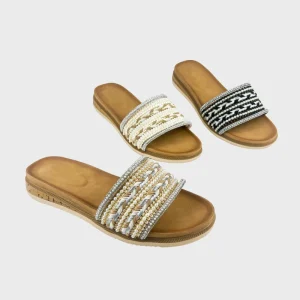 Fashion High Quality Ladies Platform Chunky Wedge Heel Sandals and Slippers Woven Strap with Beads New Styles Women’s Slippers