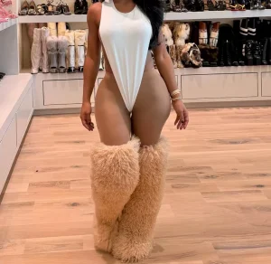 Fashion High Quality Version Fuzzy Luxury Fluffy Women’s Tall High Thigh Boots