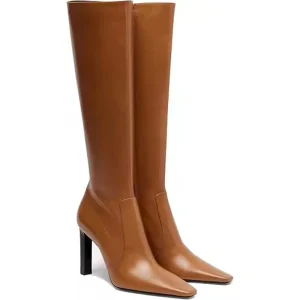 Fashion Knee High Chunky Heeled Boots Winter Women’s Knee High Pointed Toe Boots With Side Zipper