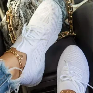 Fashion Lace up Platform Women’s Summer Plus Size Flat Mesh Sports Shoes Vulcanize Sneakers Shoes