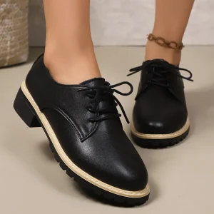 Fashion Lace up Women’s Working Shoes Comfortable Anti Slip Chunky Shoes Waterproof Round Toe Walking Casual Shoes