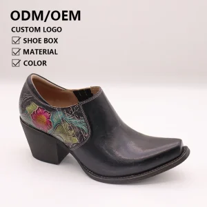 Fashion Ladies Pointed Toe Hand Painted Flower Heeled Shoes Business Dress Shoes Women Luxury Genuine Leather Women’s Shoes