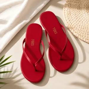 Fashion Ladies Slippers Thin Strap PU Leather Flip Flops Comfortable Flat Women’s Rubber Sole Flip Flops